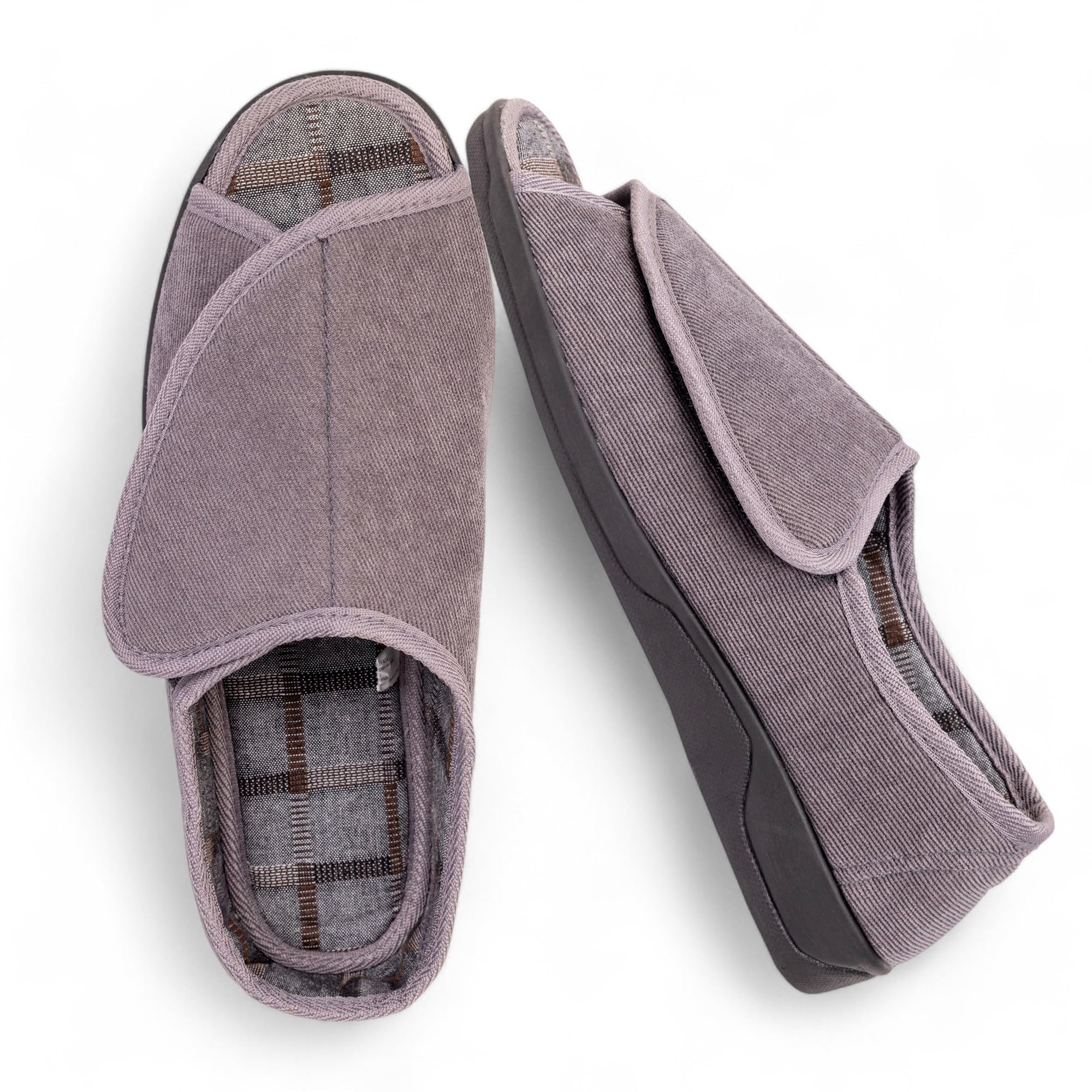 Men's Wide Furry 80-D Memory Foam Diabetic Slipper with Adjustable Closures, Wide Width Warm Plush Fleece Arthritis Edema Swollen Diabetic House Shoes