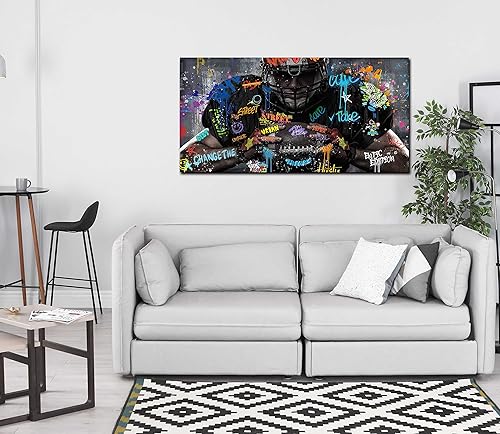 Miniatura 5 de JKWALL77 Arte de pared en lienzo de fútbol americano para dormitorio, decoración de habitación para niños adolescentes, arte de pared de graffiti