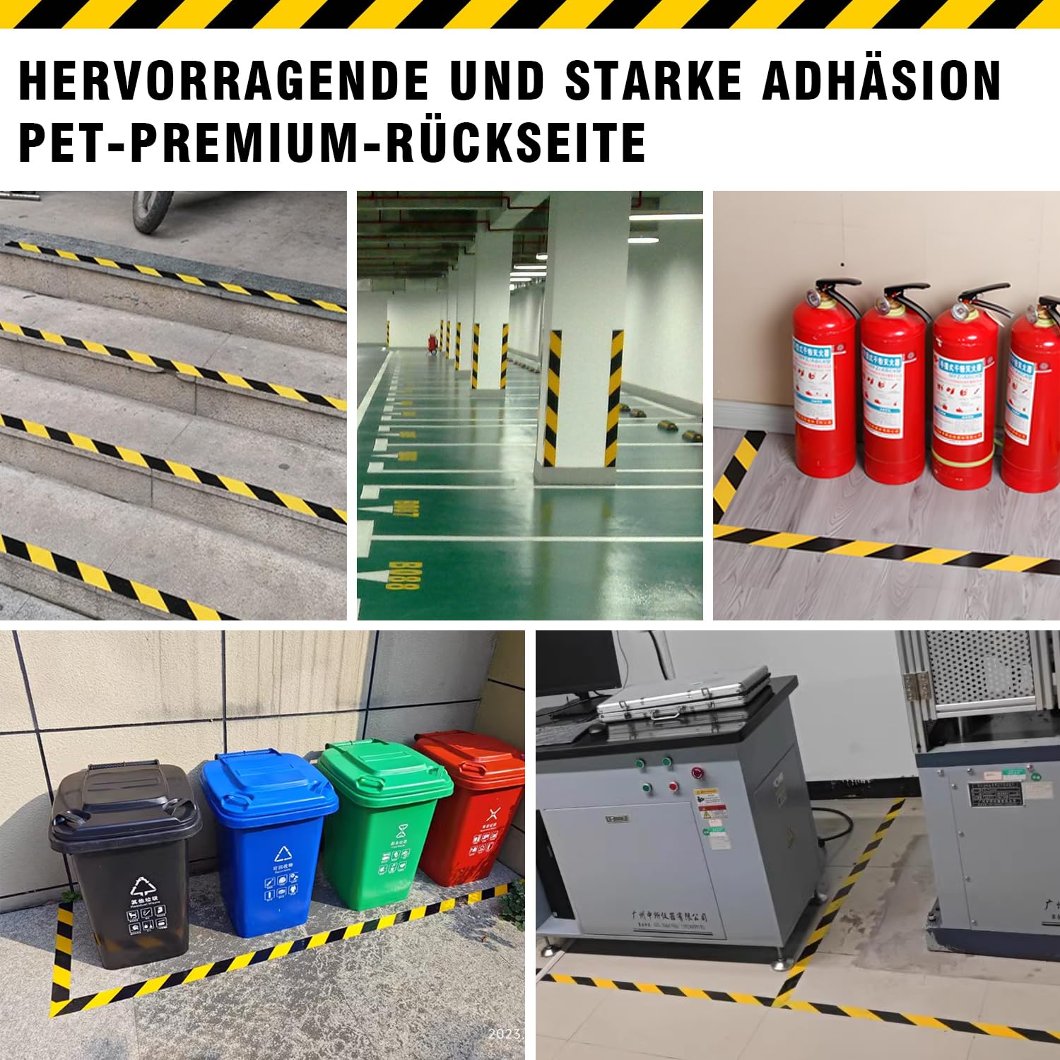 Absperrband Gelb Schwarz 100M 3 Stück,Warnband zur Boden- und Sicherheitsmarkierung 4.8cm x 100m x 3,Signal Markierungsklebeband selbstklebendes Warnband zur Permanenten Markierung von Gefahrenzonen