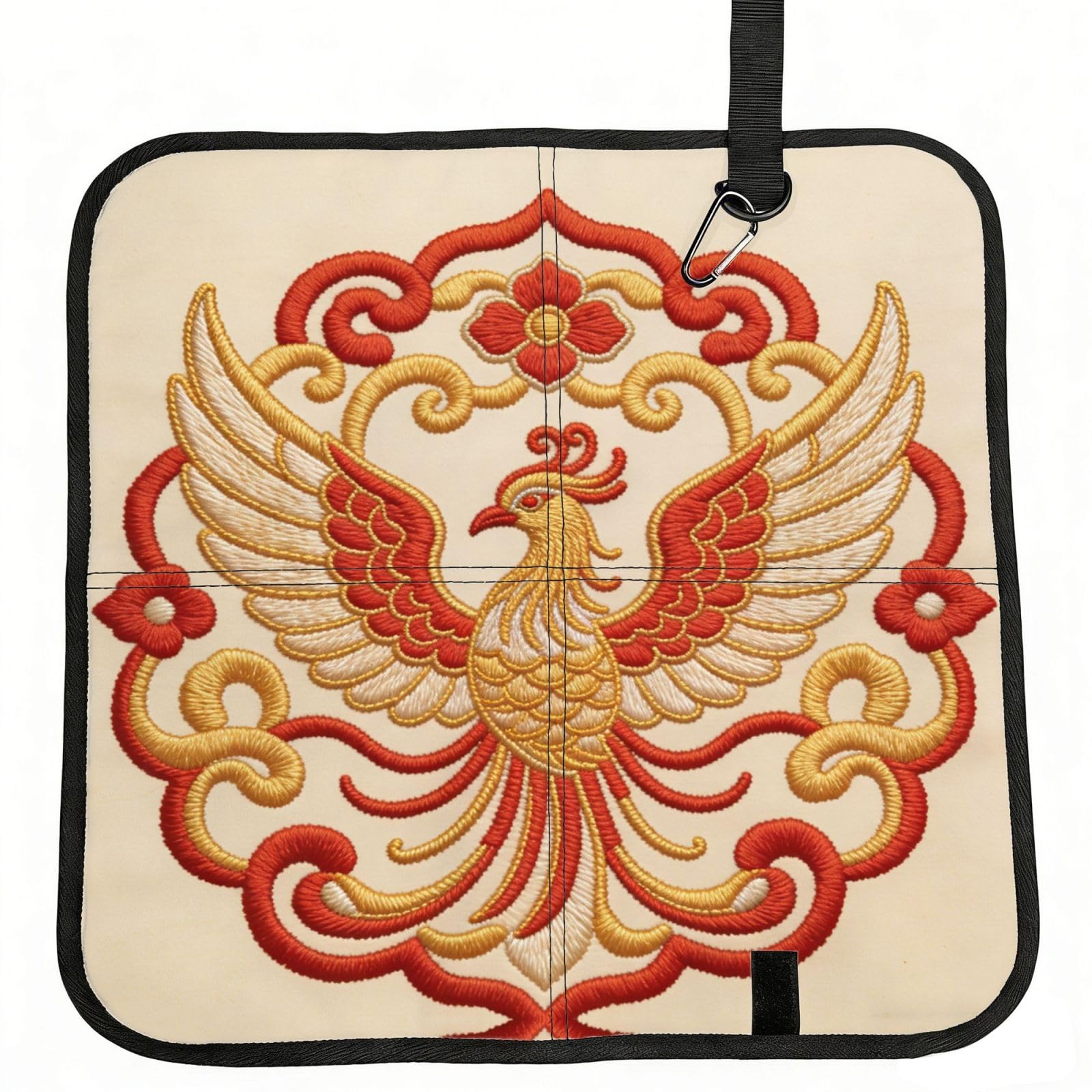 DUYIOKH Phoenix Embroidery Art Print Foldable Portable Seat Cushion for World Cup Games, Camping and Outdoor Activities
