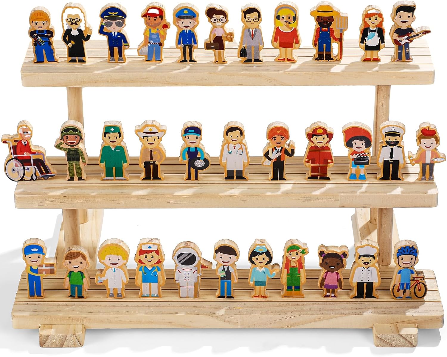 Kathfly 36 Pcs Wooden Community Helpers Community Wooden Toy Preschool Little Professionals Block Character Set Multicultural Career Figurines Creative Play Social Emotional Learning Wood People Toy