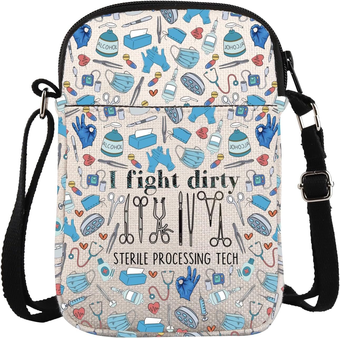 ZJXHPO Surgical Technician Cross Body Bag I Fight Dirty Sterile Processing Tech Messenger Bag Surgical Tech Appreciation Gift