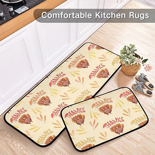 Miniatura 6 de Kitchen Mat 2PCSThanksgiving Turkey Kitchen Rugs and Mats Non Skid Washable Anti Fatigue Mats for Kitchen Floor Autumn Maple Leaves Kitchen Rug Set