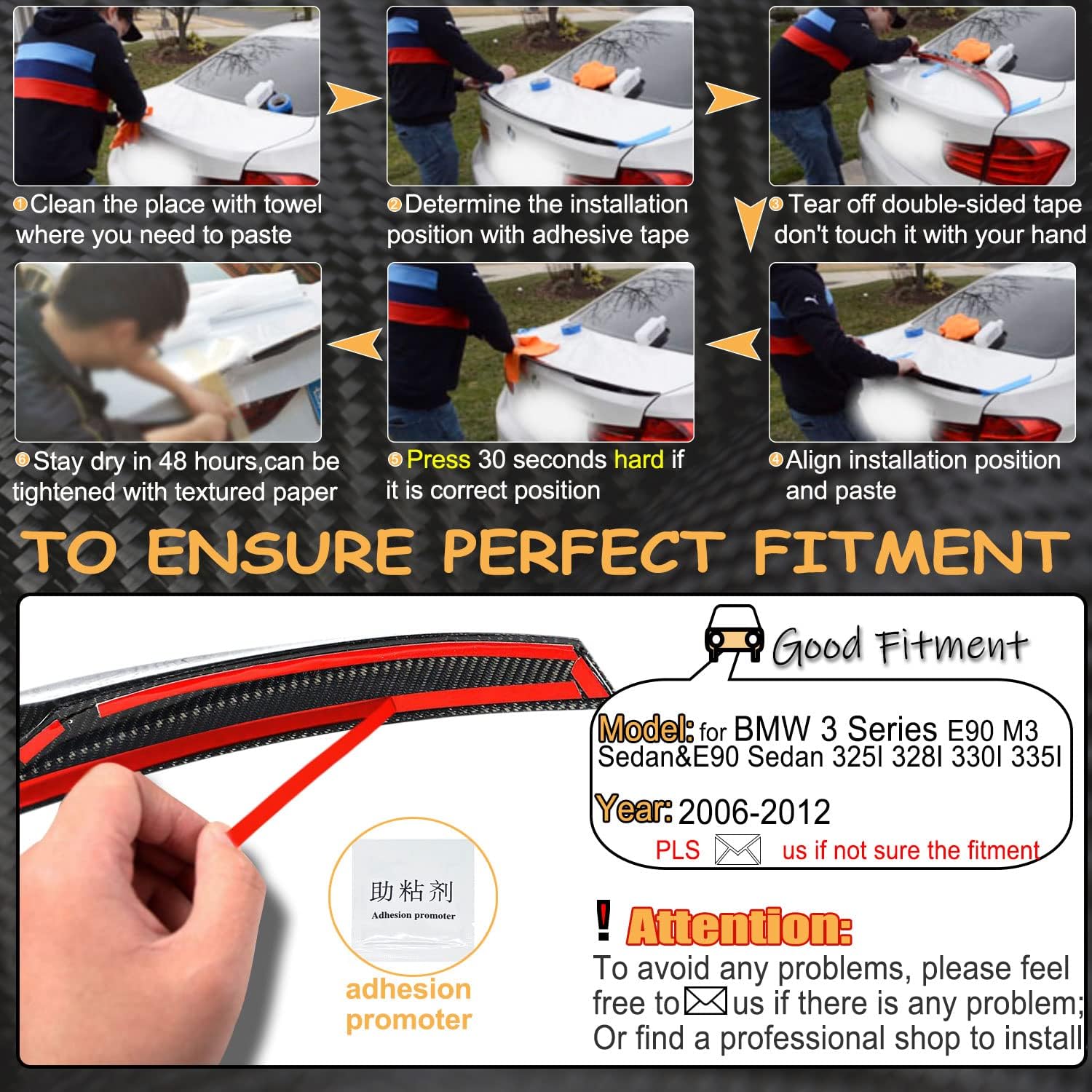 MCARCAR KIT Carbon Fiber Trunk Spoiler Compatible with 2005-2012 BMW 3-Series E90 Sedan E90 M3 Sedan Rear Boot Lid Highkick Spoiler Wing Lip Factory Outlet