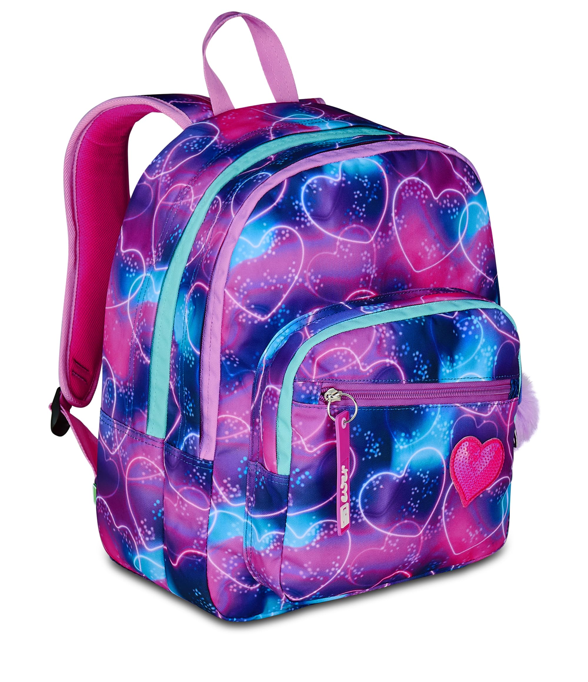 SJ GANG STYLE JAM GANG Zaino Scuola Doppio Scomparto, Multiheart Girl, Rosa, Maxi Capienza, Tasca Porta Borraccia, Scuola Elementare, Bambina e Ragazza