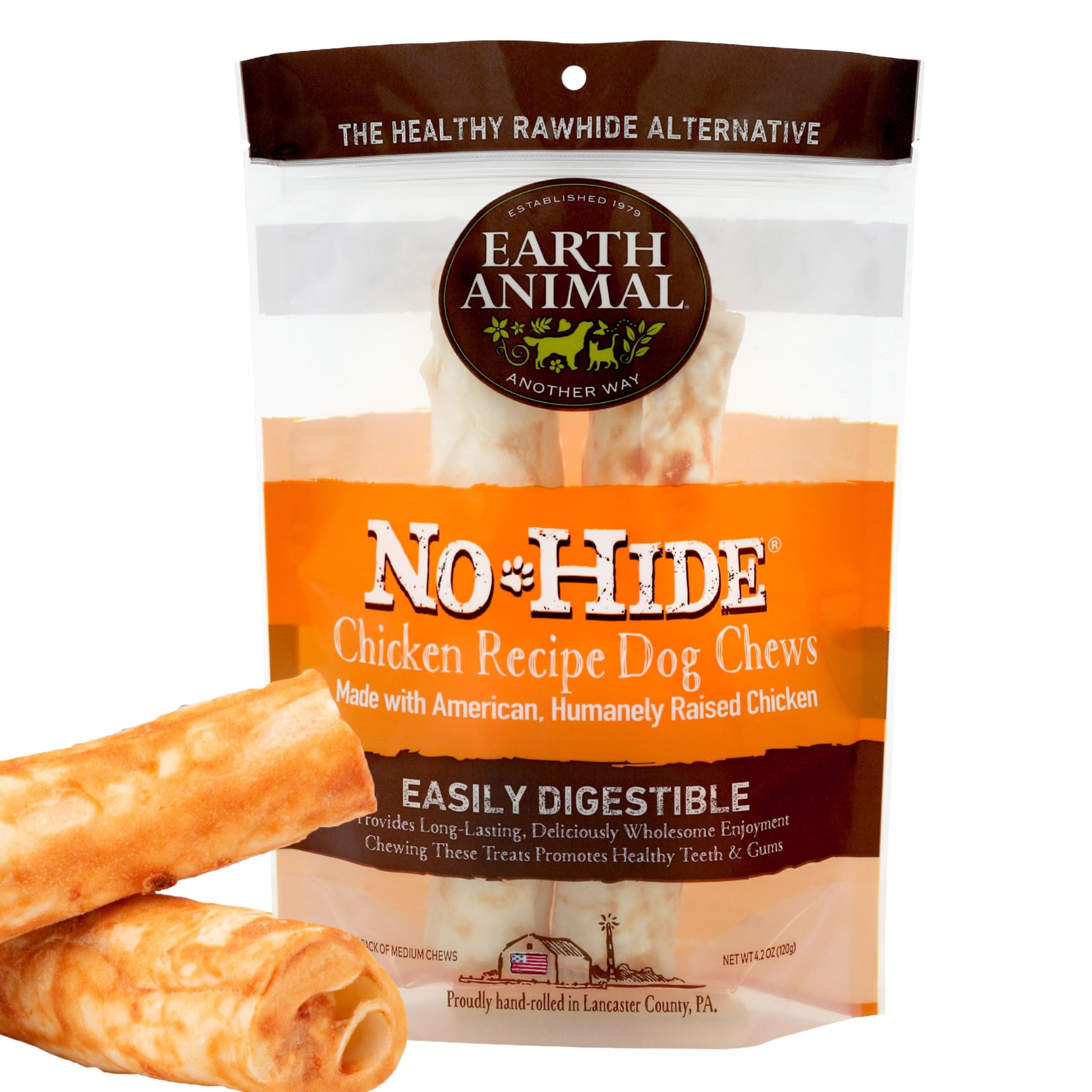 EARTH ANIMAL No Hide Golosinas masticables Medianas con Sabor a Pollo, Alternativa Natural al Cuero Crudo, Duradero, para Perros | Golosinas para Perros medianos (1 Paquete)