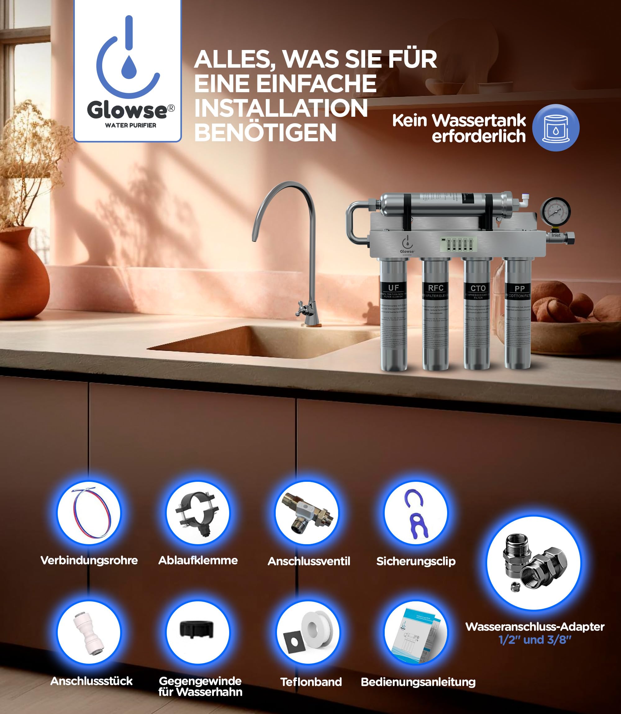 PR501 Wasserfilter Anlage 5 Stufen Ultrafiltration, Untertisch