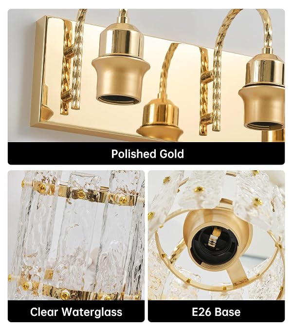 Azxgb 4 Light Bathroom Vanity Light, Gold Vanity Light with Glass Shade by Azxgb - Used condition - Image 8