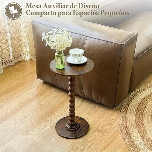 Miniatura 5 de Mesa auxiliar redonda, mesa pequeña para bebidas para espacios pequeños, mesita de noche moderna con patas de madera maciza para sala de estar