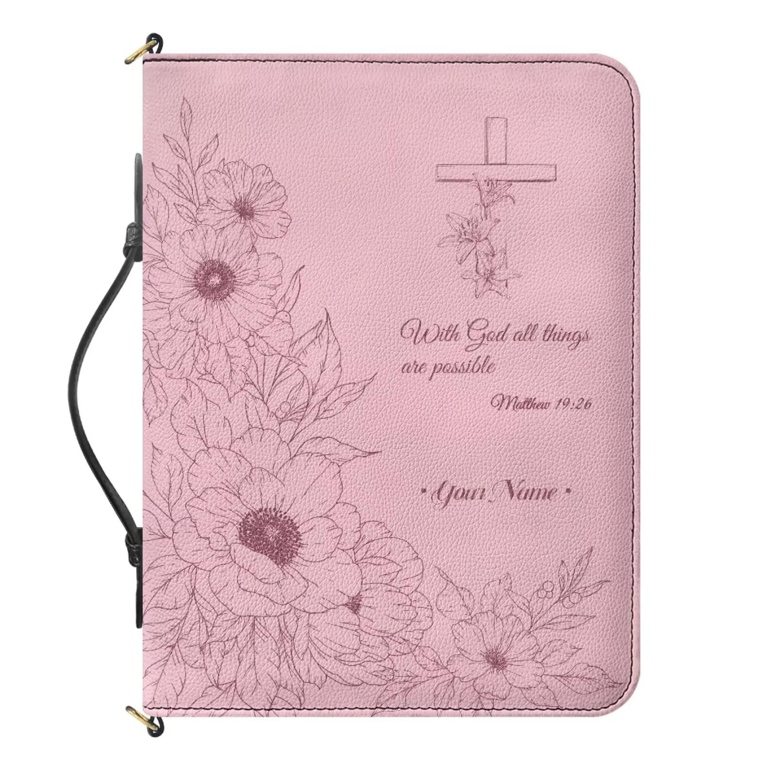Urndoeng Custom Bible Covers for Women Girls Purple Bible Case Personalization Bible Bag with Handle Bible Tote Bag Zipper Pocket Bible Journal Bible Study Supplies — image 1