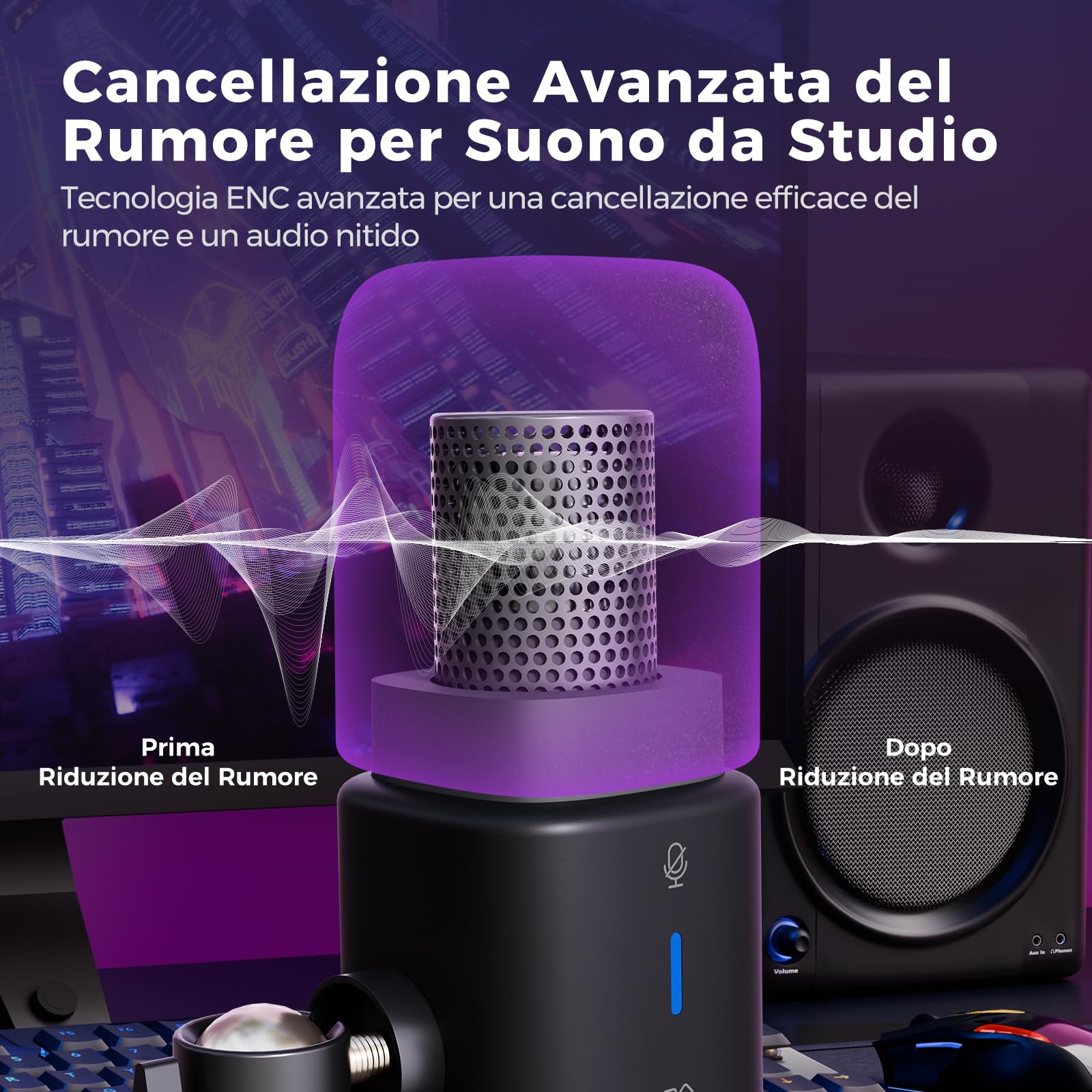 NearStream AM25X Gen3 Microfono Podcast USB/XLR per PC/Mixer Audio | Microfono Condensatore per Streaming/Podcast con Supporto, USB-C, Riduzione Rumore, Volume, Jack Cuffie, Mute,XLR Mixer Audio
