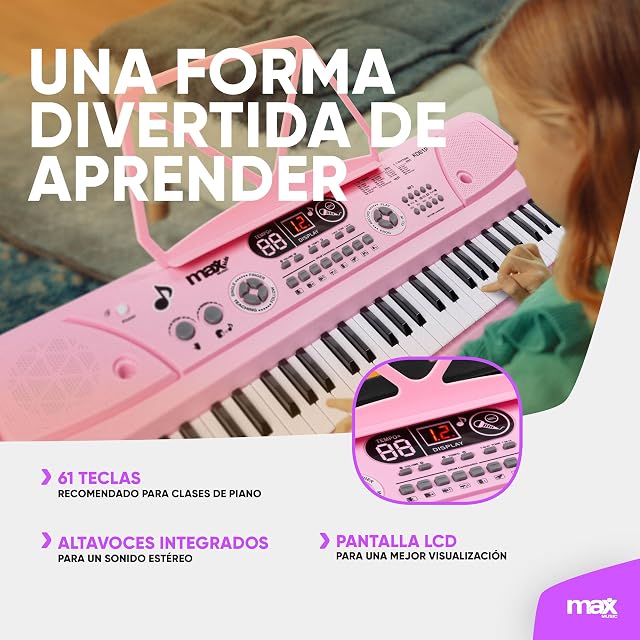 Foto 4 de 8 de MAX KD61P - Teclado color rosa de calidad para el hogar con acabado cuidado