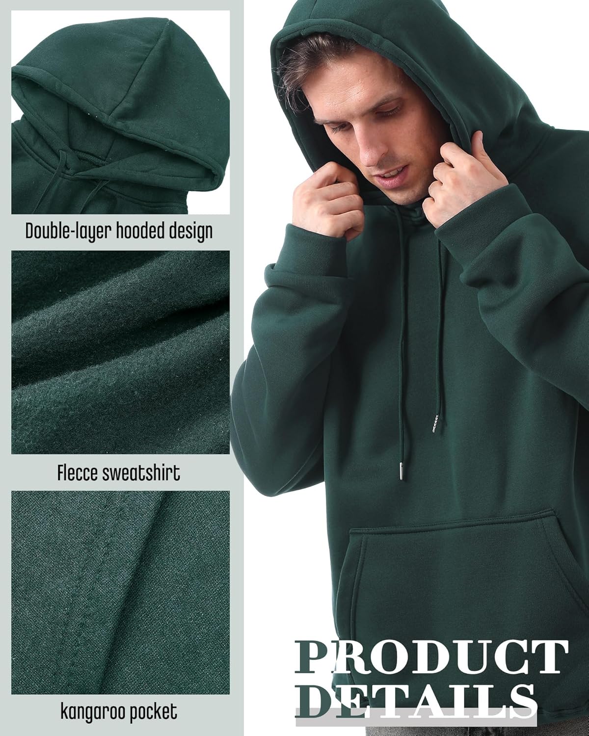 Taiyin 3 Pack Men's Lightweight Fleece Pullover Hoodie Long Sleeve Sweatshirt with Pockets for Men