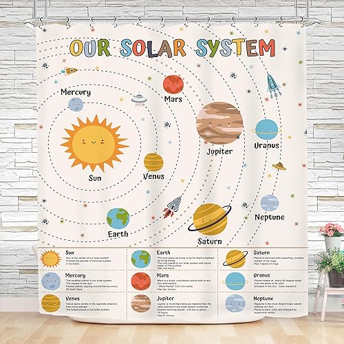 Imirell Space Galaxy - Cortina de ducha con sistema solar, 60 pulgadas de ancho x 72 pulgadas de alto, planetas de dibujos animados, herramienta