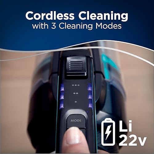 Miniatura 4 de BissellBissell IconPet inalámbrico con enredos, filtración de SmartSeal, vacío de mano de palo ligero, 22889, titanio  negro  azul