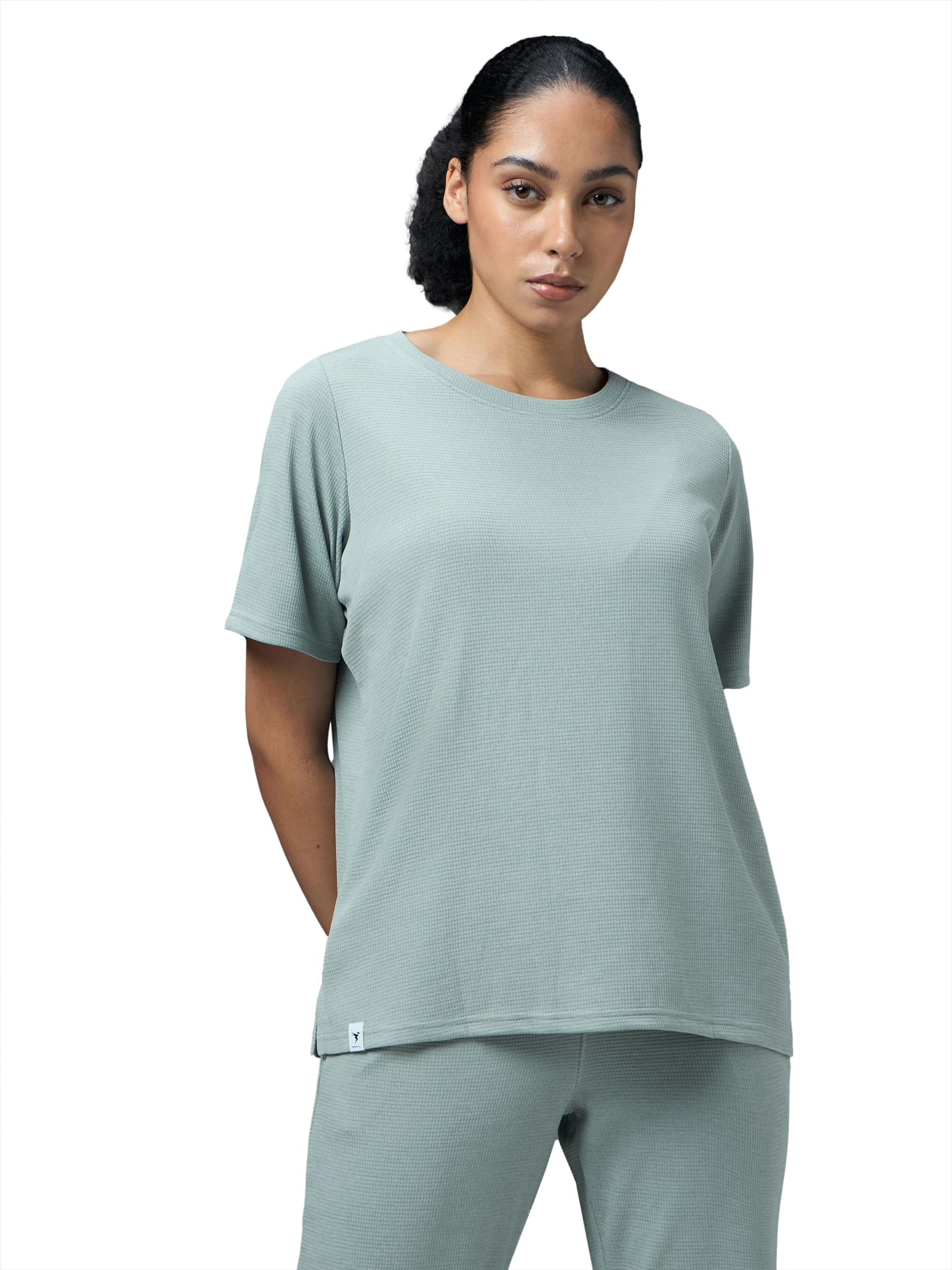 TECHNOSPORT Women's Relaxed Fit Textured Cubixs Crew Neck Half Sleeve T-Shirt with Quick Dry, Anti Microbial Properties for Gym, Sports and Regular Uses-image-35