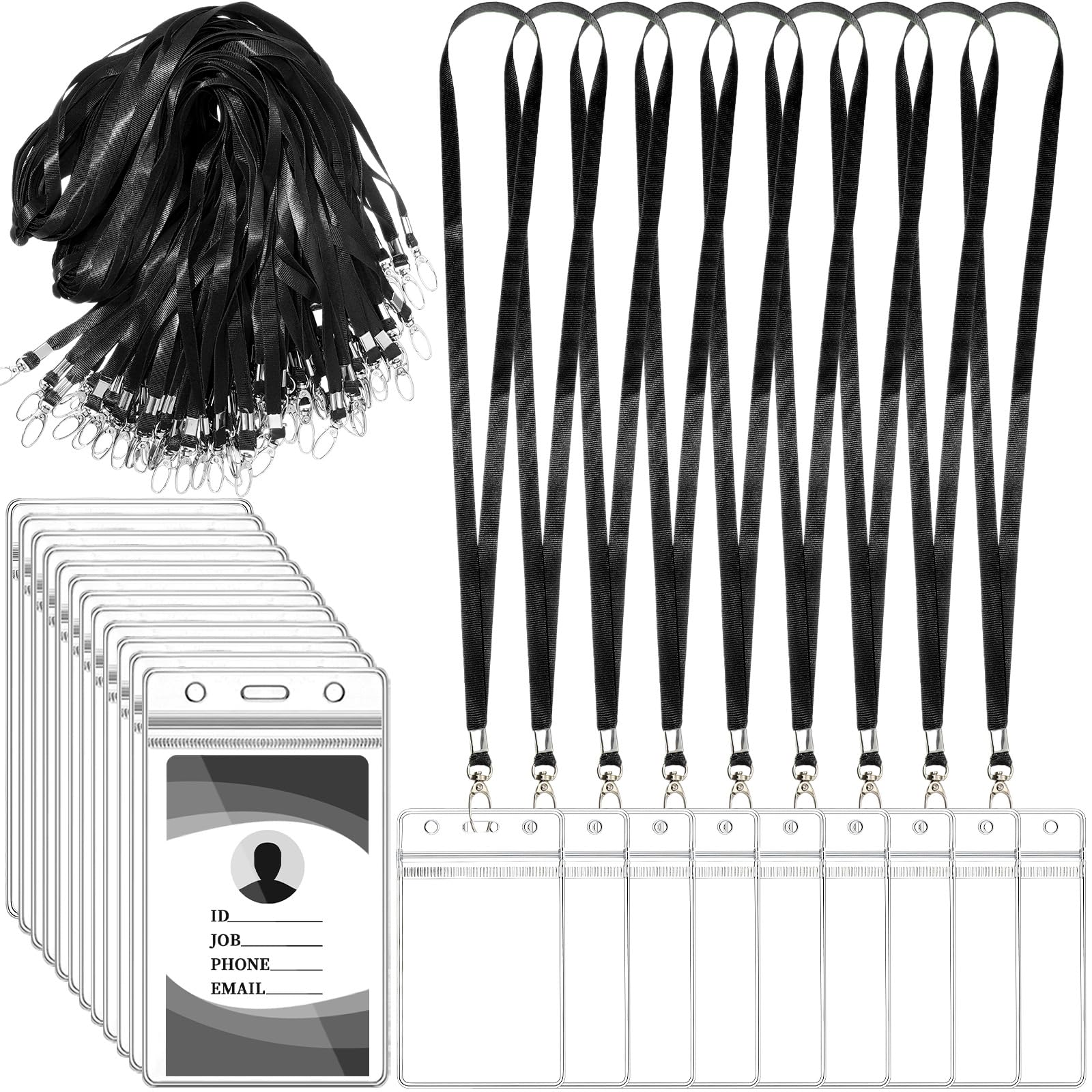Harloon 300 Set Clear ID Badge Holder with Lanyard Bulk 300 Pcs 4.5''×2.76'' Plastic Vertical Name Tags Badge ID Card Holders and 300 Pcs Lanyards