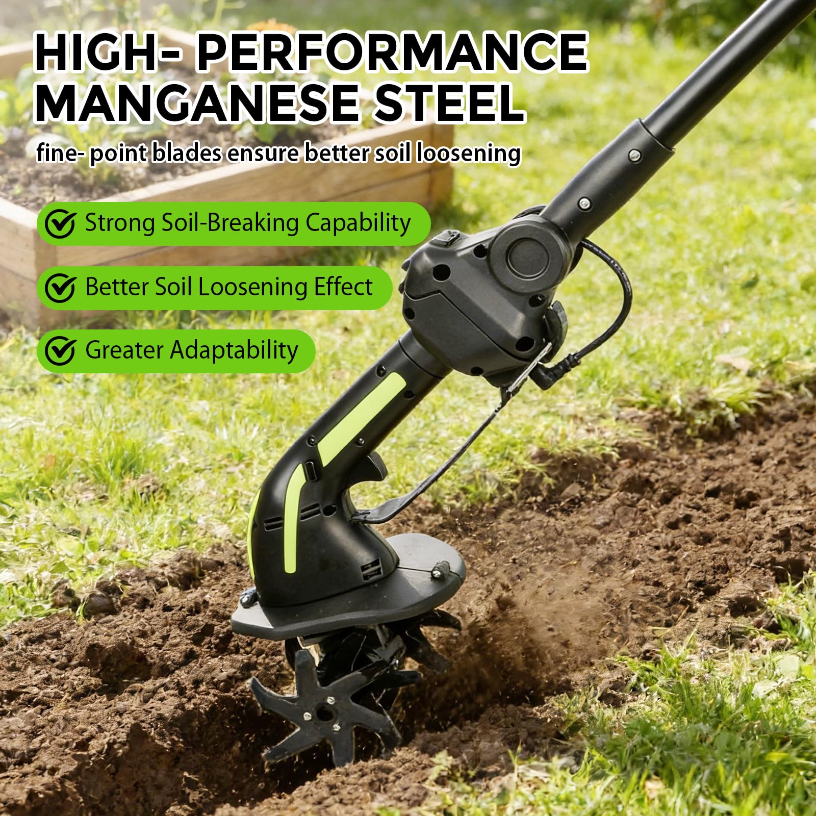 Akku-Bodenhacke kompatibel mit Makita Akku 21V, 2 in 1 Elektro-Bodenhacke für Garten und Rasen mit 10 cm Arbeitstiefe, 10cm Arbeitsbreite (Batterie Nicht enthalten)