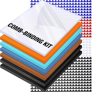 160 Pack Binding Covers and Combs kit 8.5x11 Inches Include 60 Pcs 12 mil Leather Texture Binding Cover 60 Pcs 8 mil Clear PET Presentation Covers 40 Pcs Binding Combs Letter Size(Vivid Color)