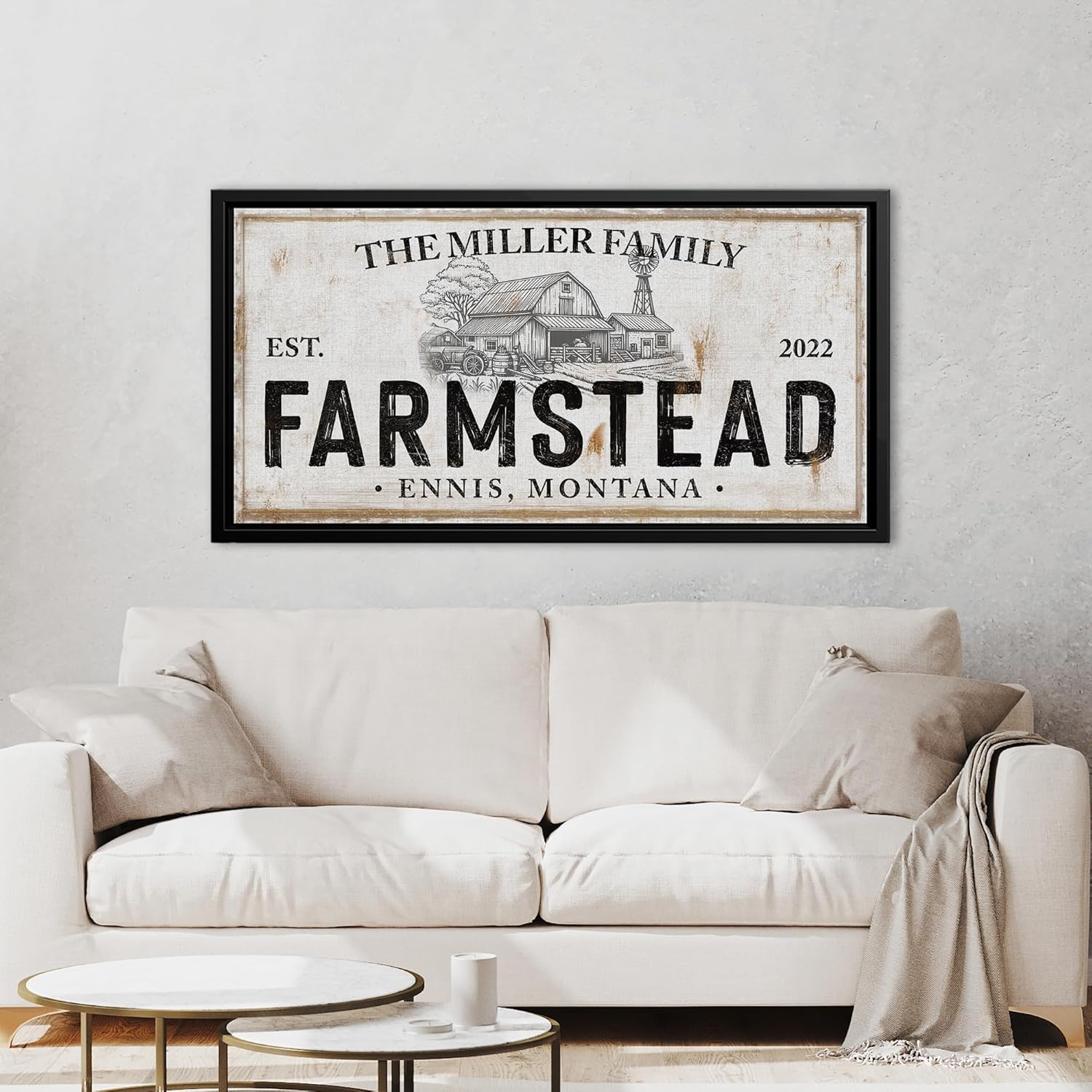 AWESOMETIK Personalized Rustic Farmhouse Canvas Wall Art, Homestead, Farmstead, Farmhouse Personalized Family Name Canvas Print, Custom Vintage Farmhouse Decor Sign