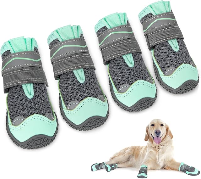 SlowTon Buty dla psów, oddychające, wodoodporne, buty dla psów, na zewnątrz, regulowane, nadające się do prania, antypoślizgowe, odblaskowe buty dla psów, urazy i buty zimowe i letnie