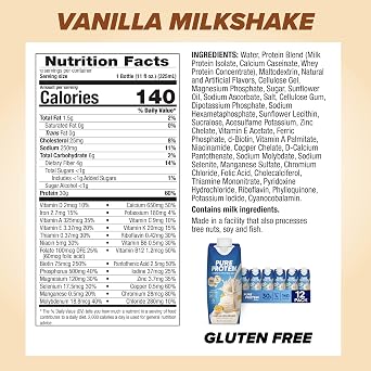Pure Protein Vanilla Protein Shake, 30g Complete Protein, Vitamins A, C, D, and E plus Zinc to Support Immune Health, Ready to Drink and Keto-Friendly, 11oz Bottles, 12 Pack
