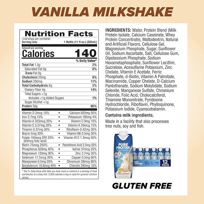 Pure Protein Shake Vainilla, 30g Proteína, 12 Botellas de 11 fl oz miniatura 2