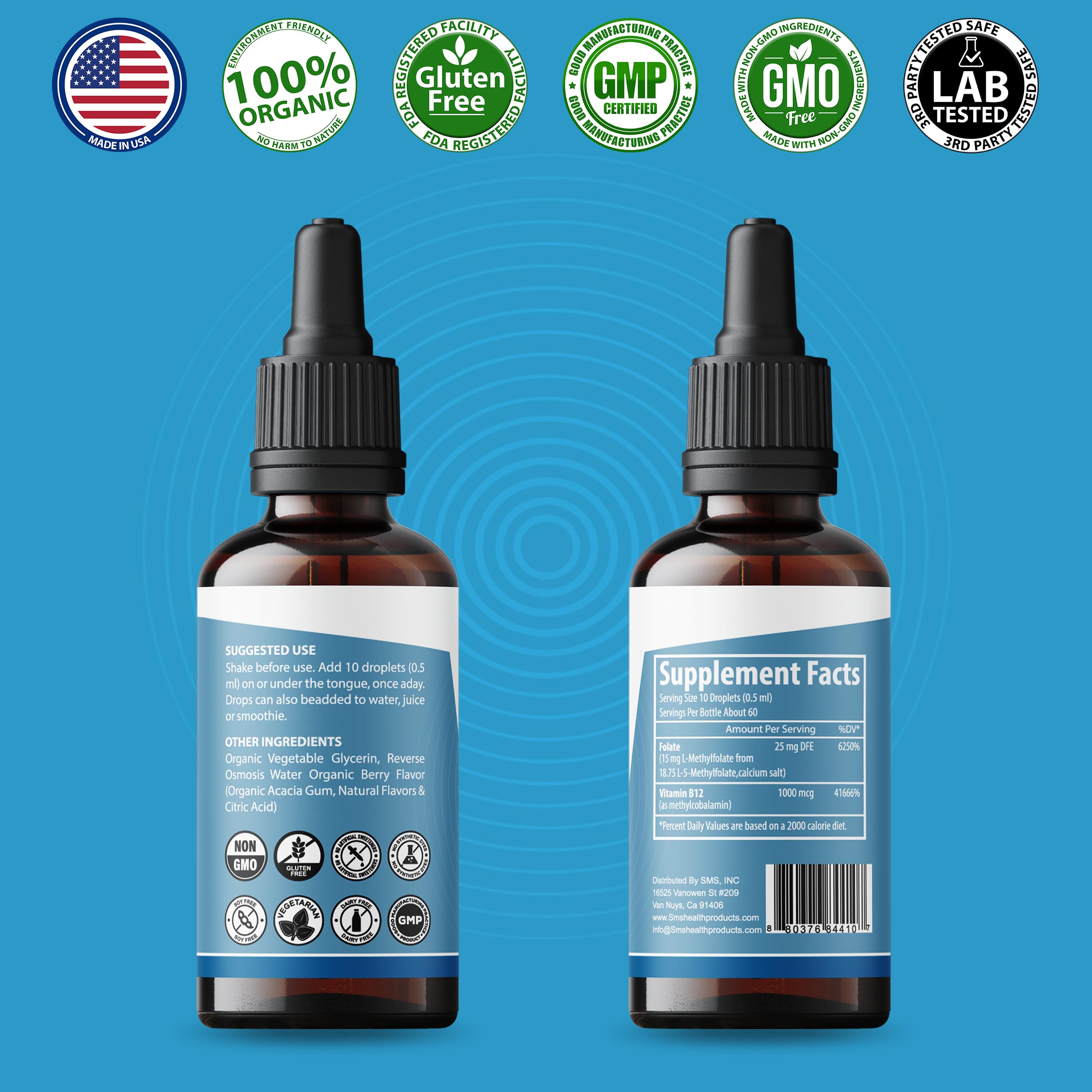 L-Methylfolate 15mg + Methyl B12 Liquid Drops, No Fillers, High Potency Sublingual Formula, Active 5-MTHF & Bioactive B12 for Mood, Cognitive Health & Methylation Support, Berry Flavor (2oz) — Amazon image 2