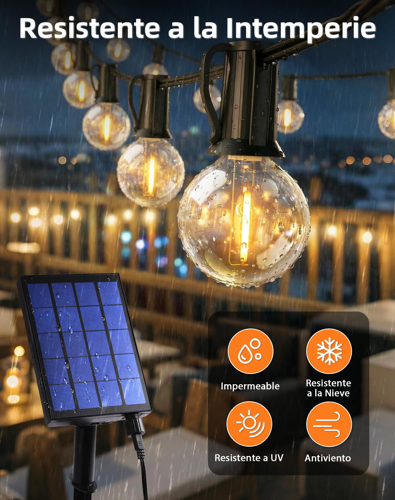 Guirnaldas Luces Exterior Solar 15M 25+3 LED G40 Bombillas Cadena Luces Jardín con Batería 3600 mAh, IP44 Impermeable, 8 Modos, Control Remoto Luz Decoración para Terraza, Patio, Boda, Fiesta