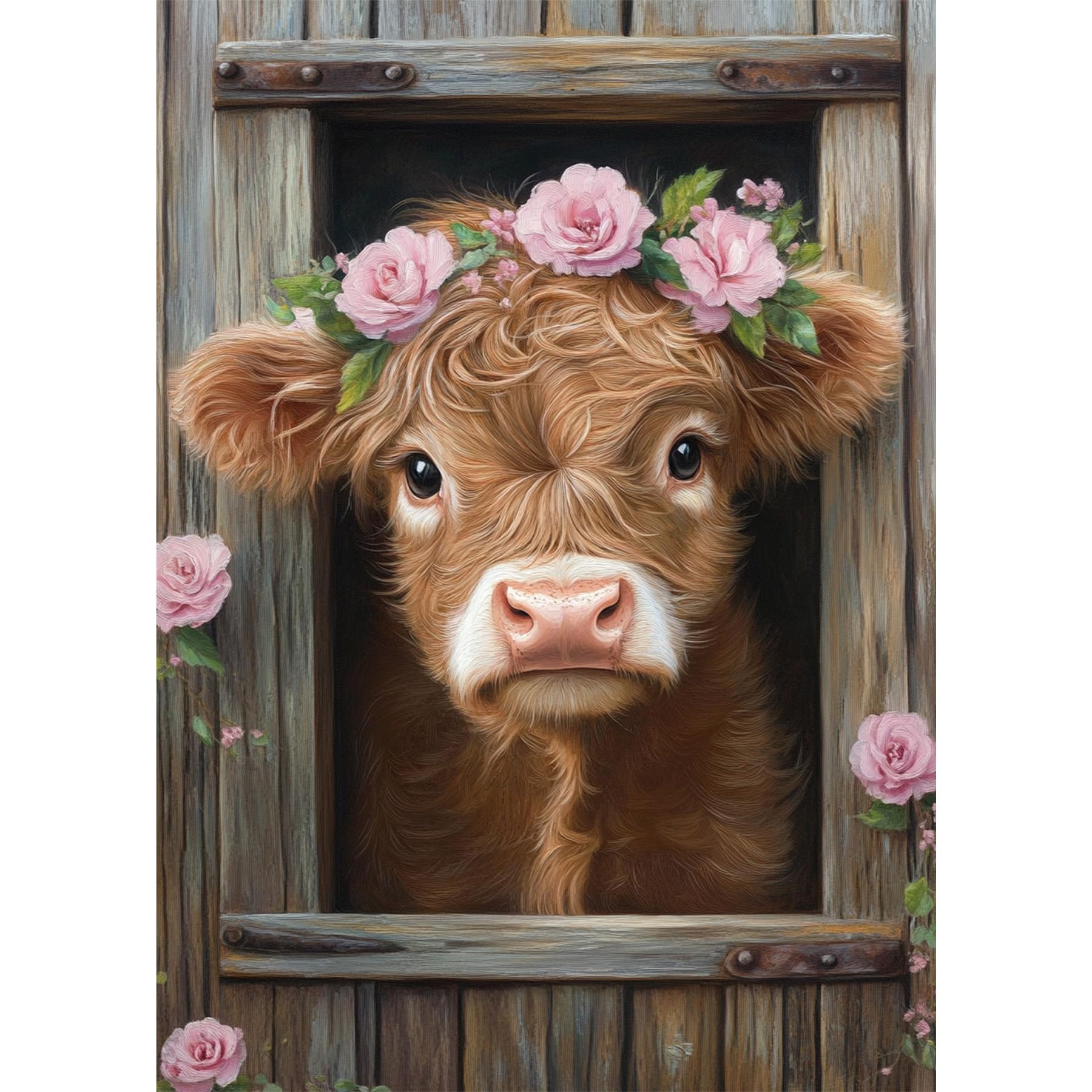 Bowetile 5D DIY Diamond Painting Art Kits Cute Cow, Animal Diamond Art Painting Kits for Adults, Full Drill Flower Painting Rhinestone Embroidery Pictures for Beginners, Home Wall Decor 30x40 cm