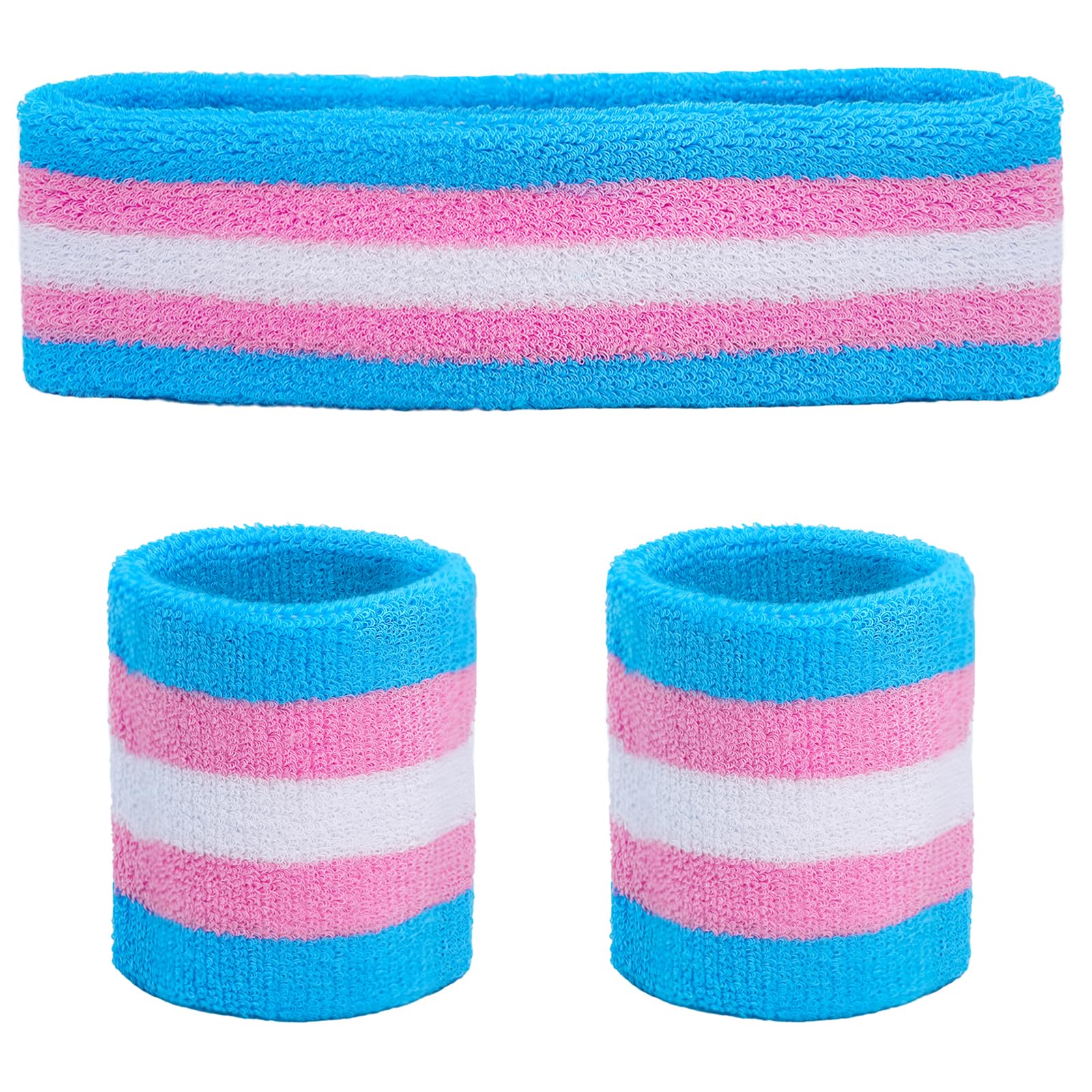 Ronglry 3pcs Sweatbands Set Sports Wristband and Headband Colorful Sweatbands for Women Men Striped Sweat Band LGBTQ Pride Rainbow Headband Wristband
