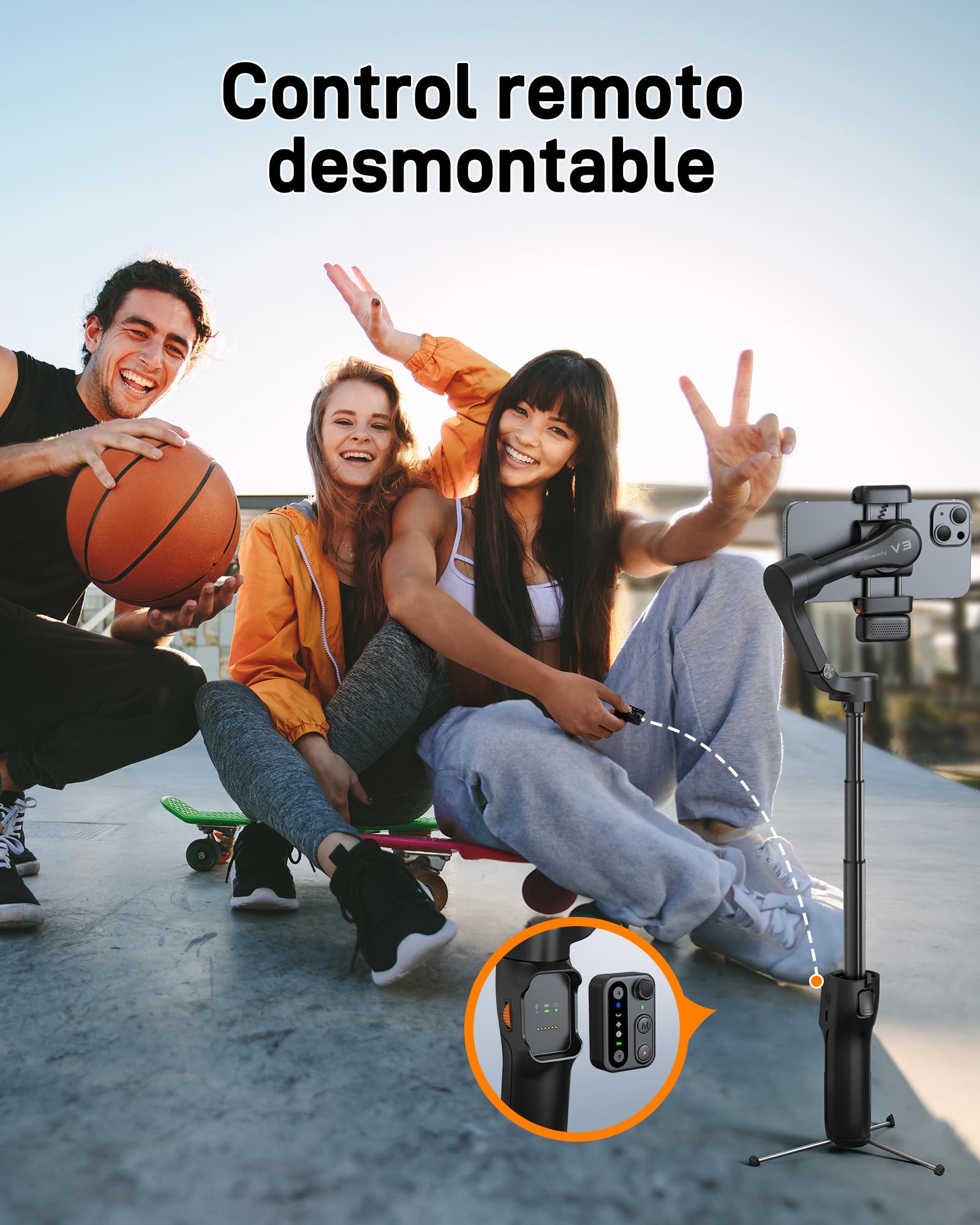 hohem iSteady V3 Gimbal Estabilizador - Estabilizador de cardán 3 Ejes, rastreador magnético de IA, Controlador Desmontable, Poste extendido Incorporado, trípode, Plegable, para Live Stream, vlog