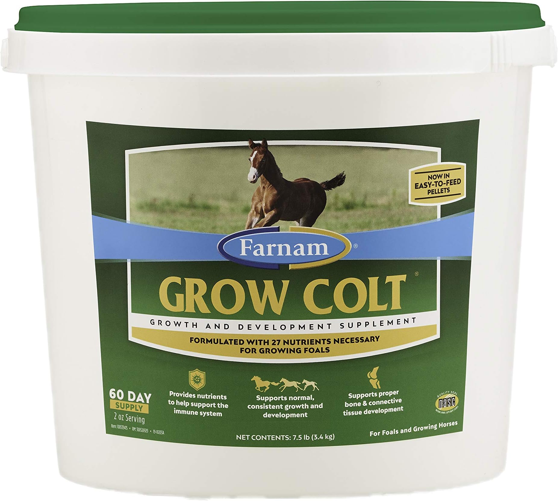Farnam Grow Colt Supplement for Growth & Development, Supports Normal, consistent Growth in First Years of foal's Life, 7.5 lb