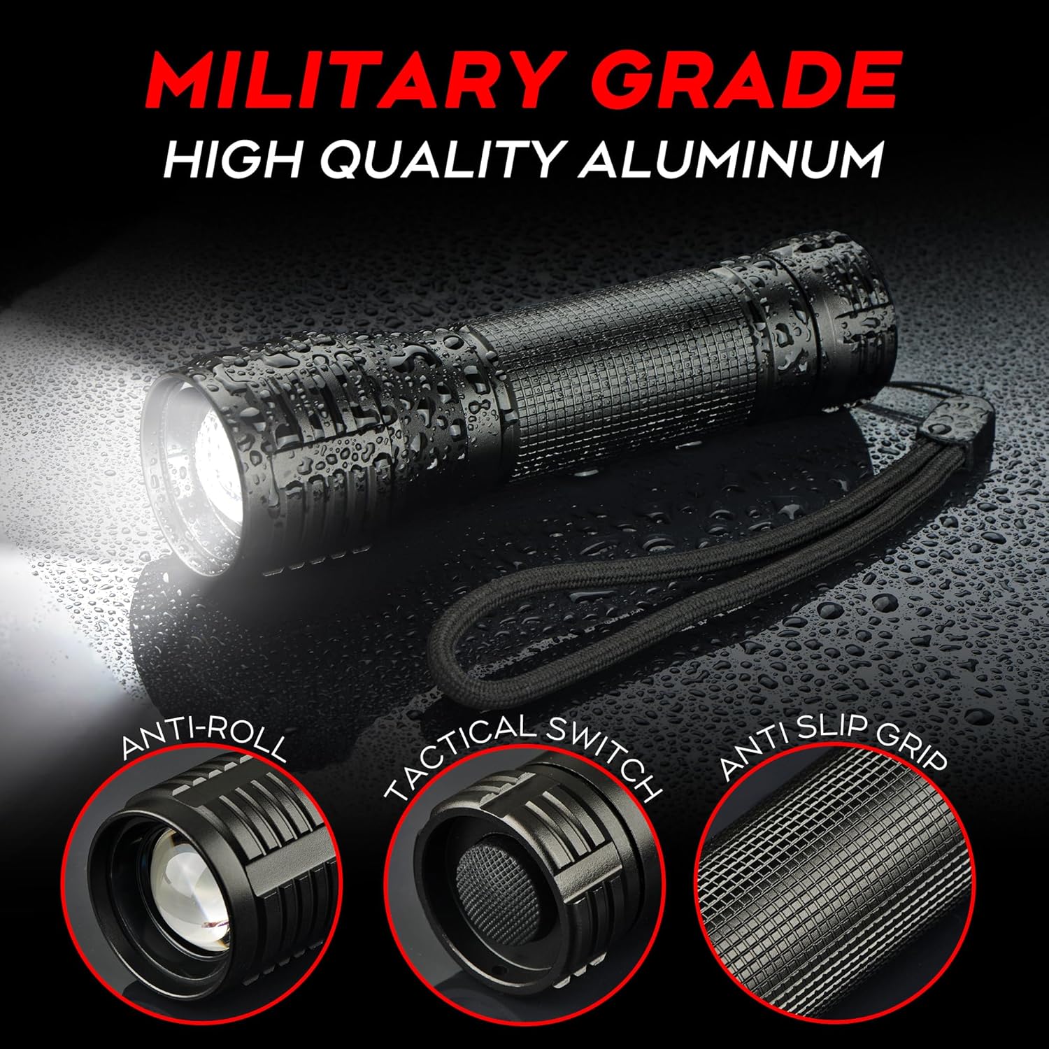 LED Flashlight Water Resistant Military Grade 2000 Lumens 3 Modes Zoom Function Ultra Bright Torch,2-Pack