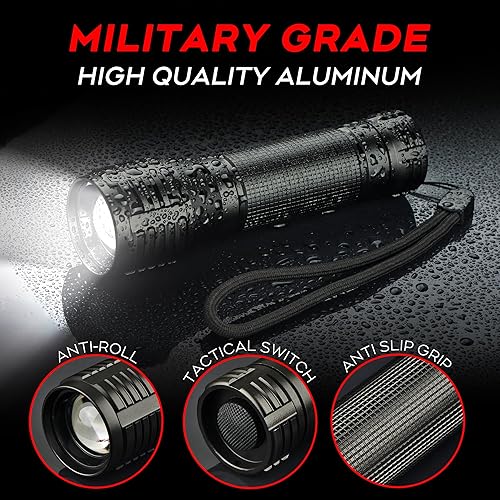 Miniatura 3 de Linterna LED resistente al agua, grado militar, 2000 lúmenes, 3 modos, función de zoom, linterna ultra brillante, paquete de 2