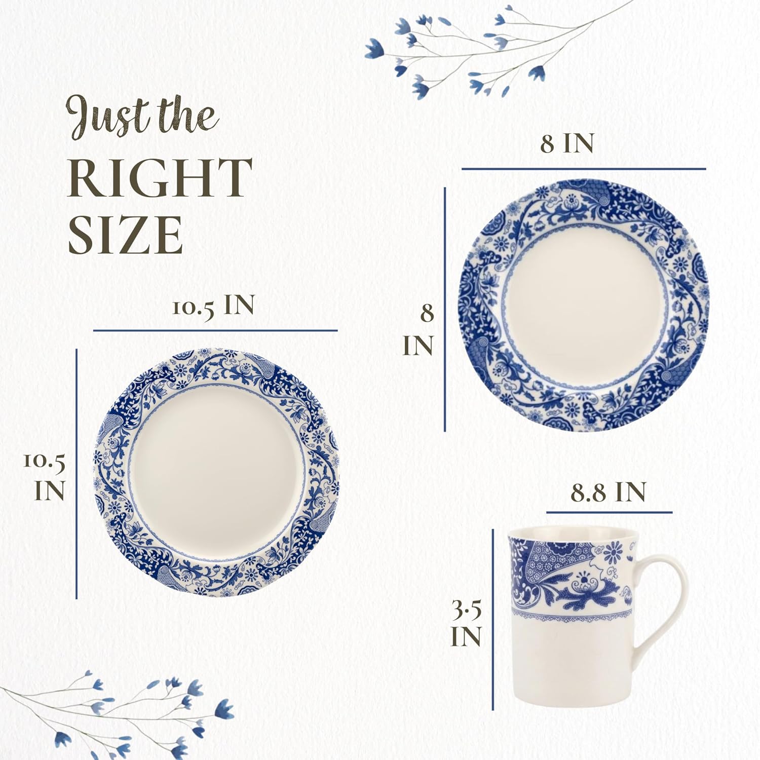 Spode Blue Italian Brocato 12 Piece Dinnerware Set | Service for 4 | Dinner Plate, Salad Plate, and Mug | Made of Fine Earthenware | Microwave and Dishwasher Safe