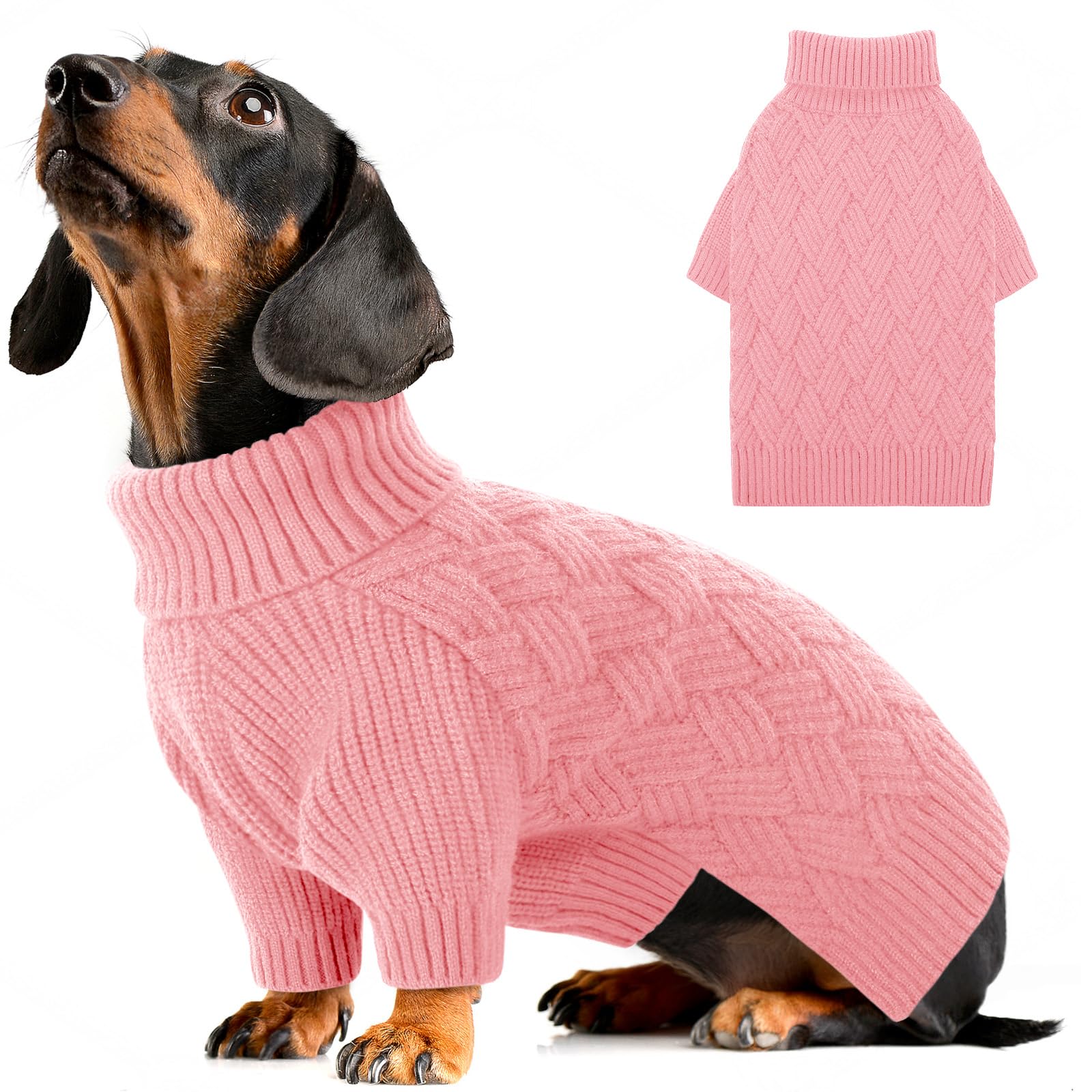 AOFITEE Maglione per Cani, Invernale Maglioncino Cane Taglia Piccola con Collo Alto, Maglione Natalizio Cane Morbida e Calda Maglioncini Bassotto con Maniche, Maglioni Cani Rosa, S