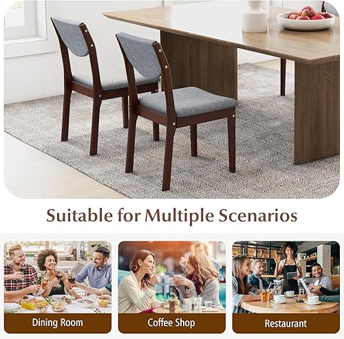 Miniatura 7 de GOFLAME Juego de 4 sillas de comedor de madera, sillas laterales de cocina tapizadas en tela de lino con asiento y respaldo acolchados, patas de