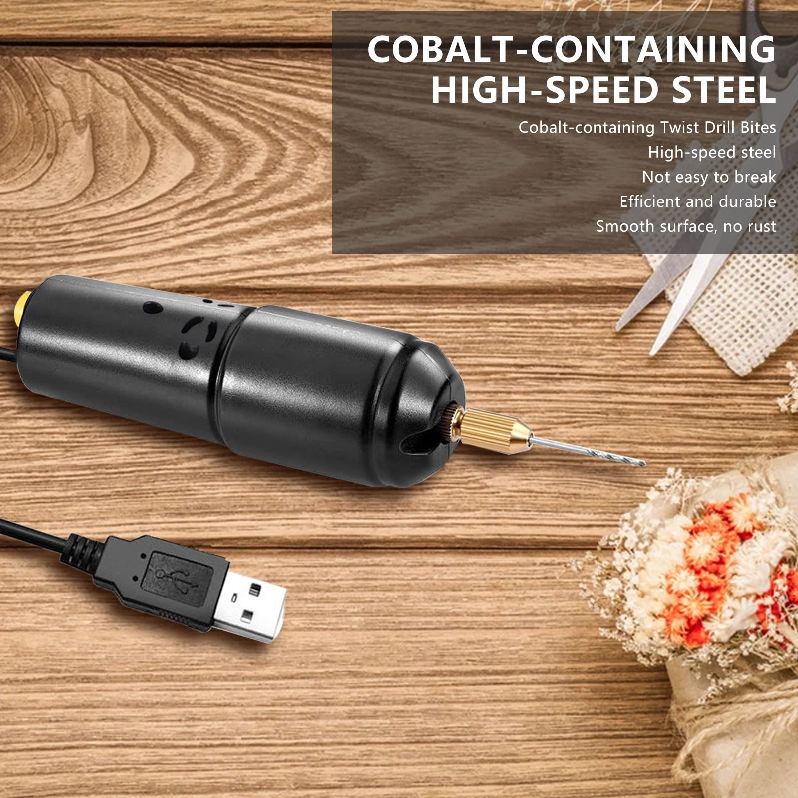 Mini taladro eléctrico de mano para resina, 0.8-1.2 mm Micro USB Taladro eléctrico para fabricación de joyas Pin Vise Kit de mango de uñas DIY con 10 herramientas de brocas, tornillo de hierro