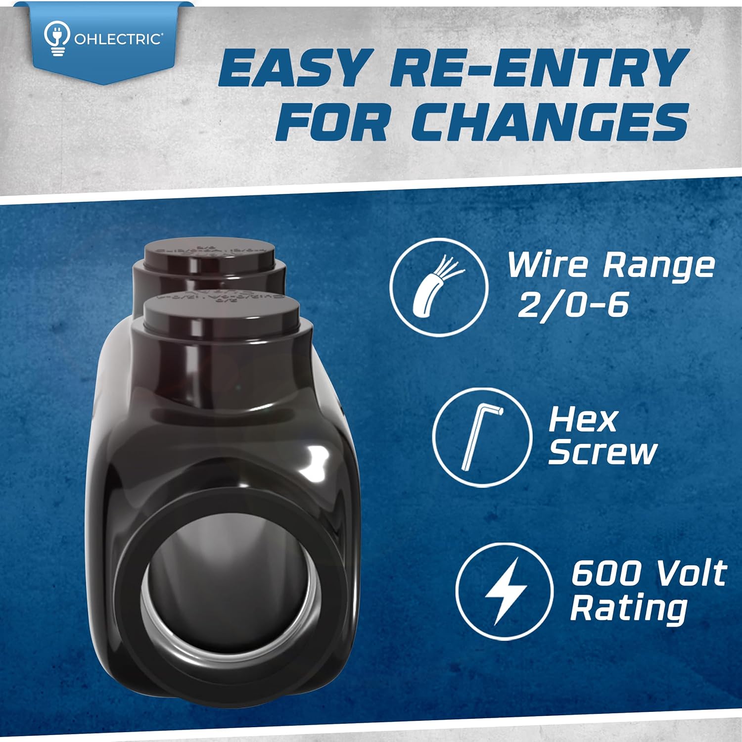 OHLECTRIC 4 Pack - in-Line Splice Connector - 2/0-6 AWG - Black Insulated Connector - 3/16 Allen Hex Screw - Rugged Di-Electric Rubber/Vinyl Coating - Rated up to 600 Volts