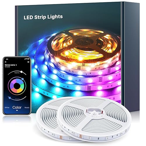 Mexllex LED Strip Lights 40M Music Sync Color Changing RGB LED Strip with Remote & App Control, Built-in Mic, RGB Rope Lights - 40M