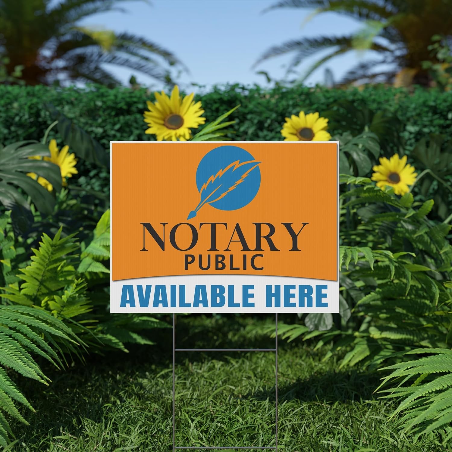 Notary Services Yard Sign Available Here, Double Sided Outdoor Sign with Metal H-Stake, Weatherproof Coroplast Business Lawn Signs for Notary Public (Orange, 36x24 Inches)
