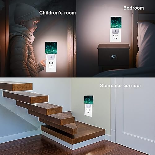 Miniatura 5 de Oeaskly Luz nocturna verde con purpurina, luces nocturnas enchufables de 0.5 W, aptas para dormir, para niños y niñas, luz nocturna LED con sensor
