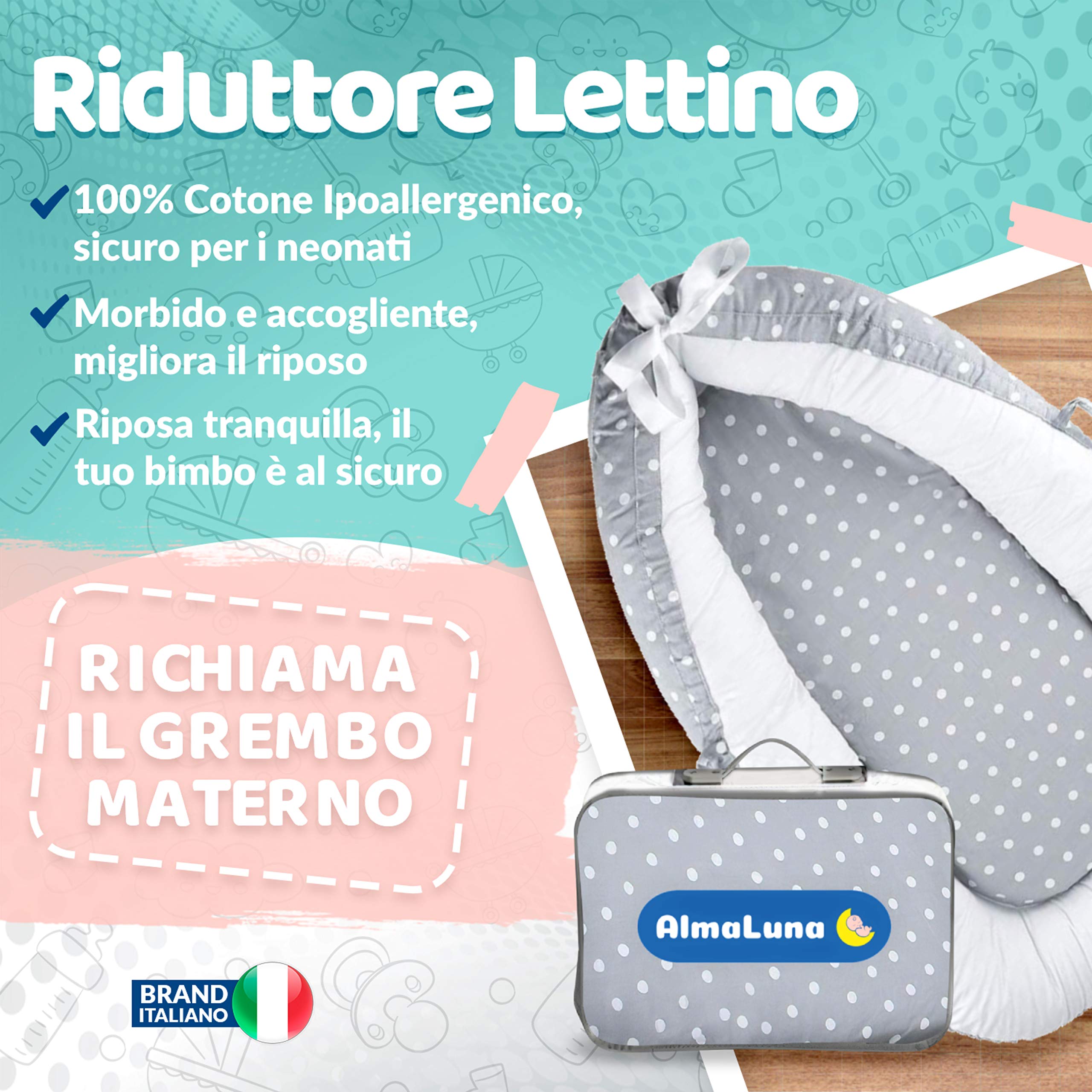 Riduttore Lettino Neonato - Riduttore Culla - 100% Cotone - Nido Da Viaggio - Lavabile In Lavatrice - Cuscino Sfoderabile