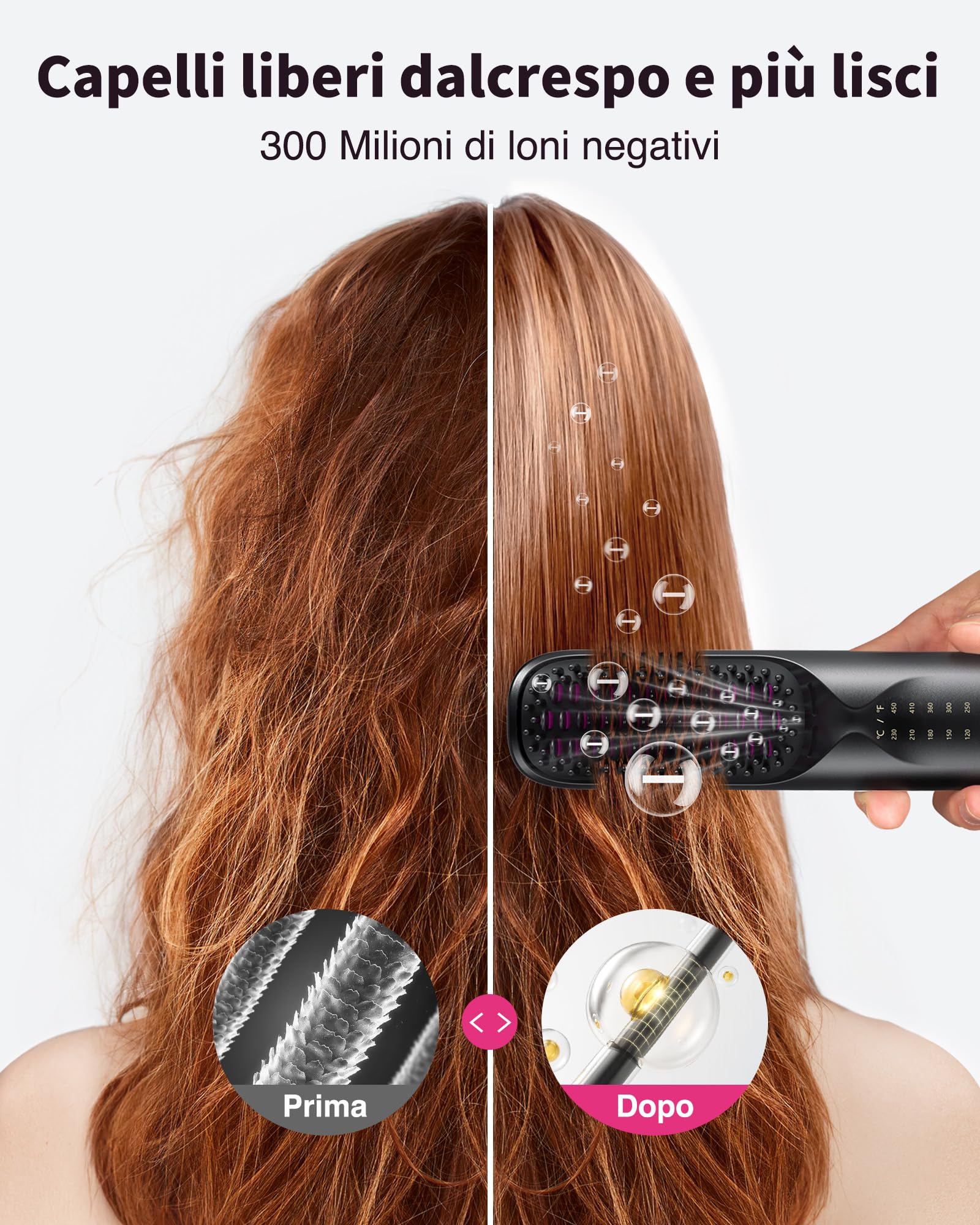 Bopcal Spazzola Lisciante per Capelli 10000mAh - 3 in 1 Spazzola Lisciante Senza Fili 300 Milioni di Ioni, Riscaldata 30S, Ceramica antiscottatura, Viaggio, Portatile e Powerbank