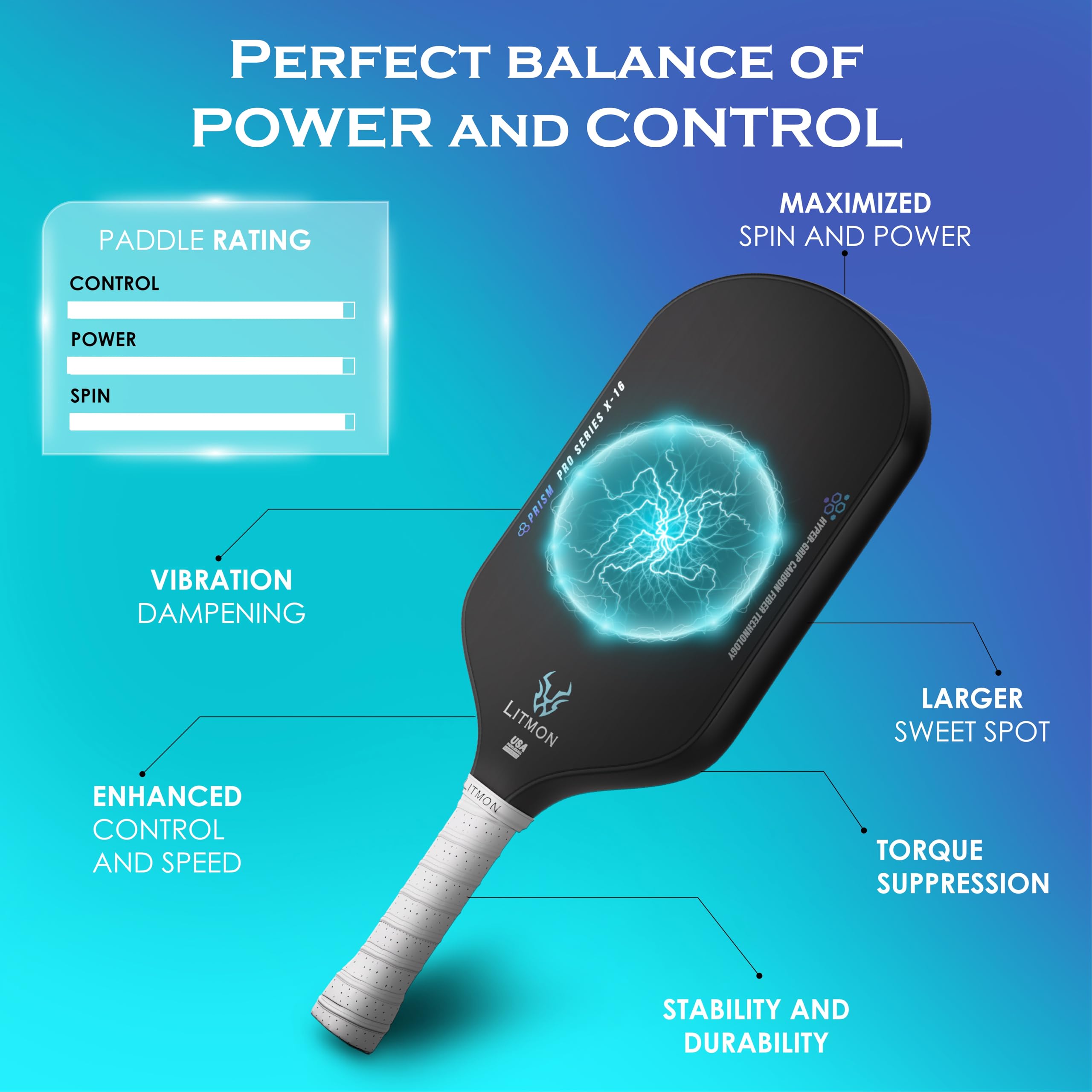 Amazon | カーボンファイバーピックルボールパドル – USAPA承認、16mm