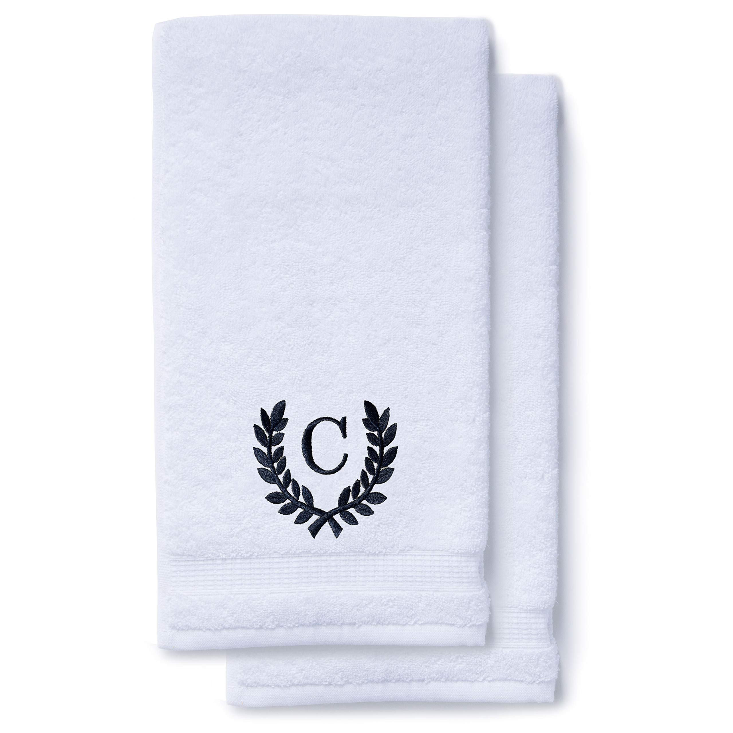 Toallas de mano Monogrammed para baño y cocina | regalo personalizado para bodas y novias | Toalla turca de lujo personalizada | Colección Spa, gran tamaño, 16 x 30 pulgadas, juego de 2