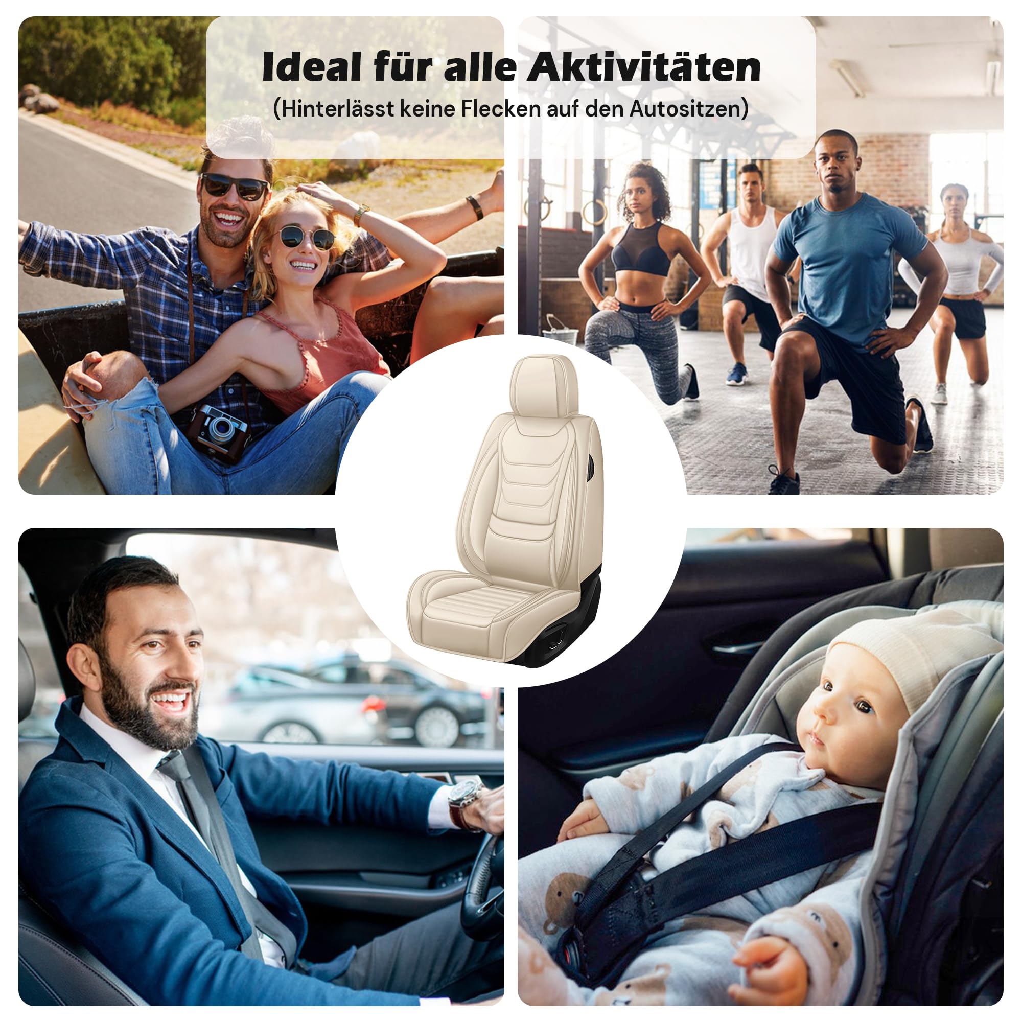 Für 99% MINI-Modelle sitzbezüge | Autositzbezüge Komplett Set Universal in Premium-Optik | Auto Sitzbezüge Airbag Geeignet | Wasserdicht Sitzbezug Einfach zu montieren (Vollsatz, Beige)