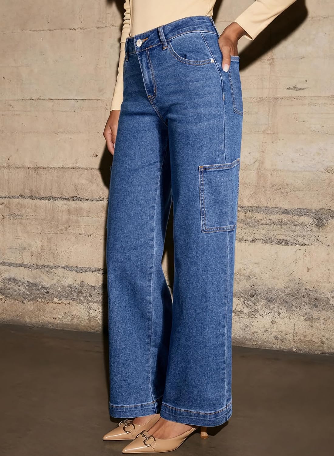 Sidefeel Straight Leg Jeans for Women High Waisted Baggy Pants Loose Stretchy Wide Leg Cargo Jeans - Image 4