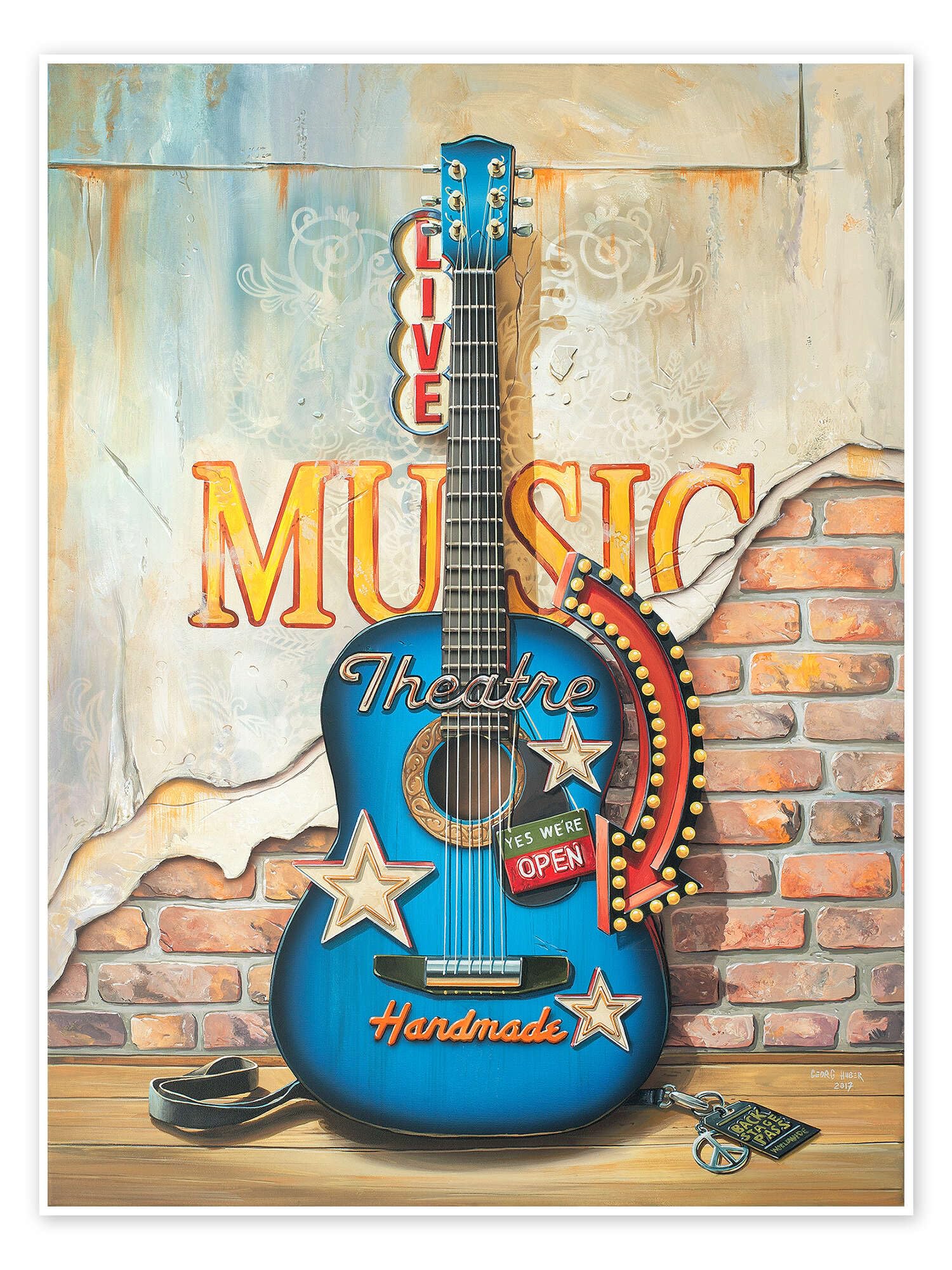 Posterlounge Live Music Poster | 100 x 130 cm di Georg Huber Blu Quadri Decorazione per pareti